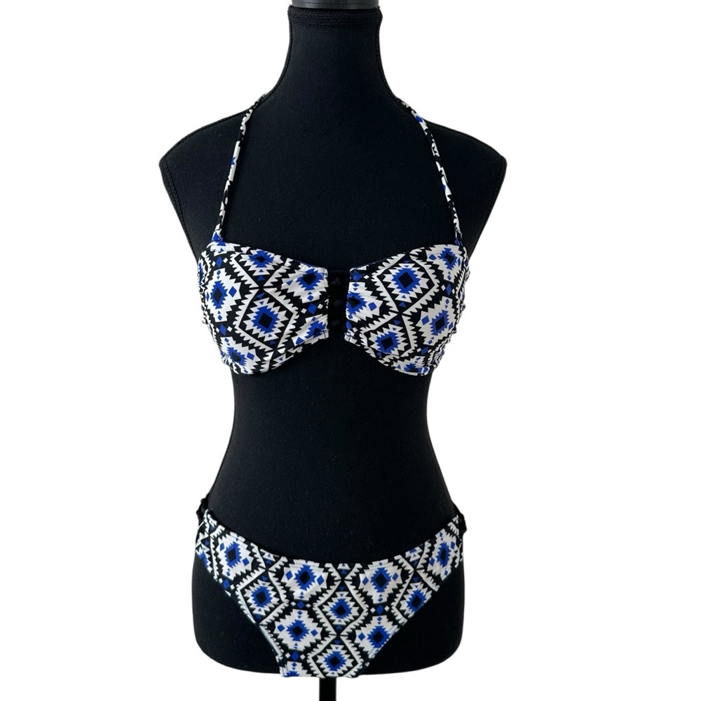 New Look Black and Blue Geometric Bikini Set size 6/8